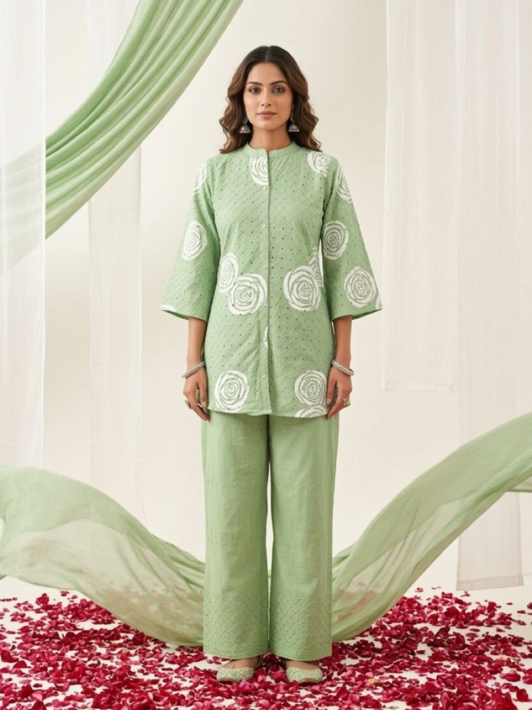 Swades basil schiffli cotton co-ord set