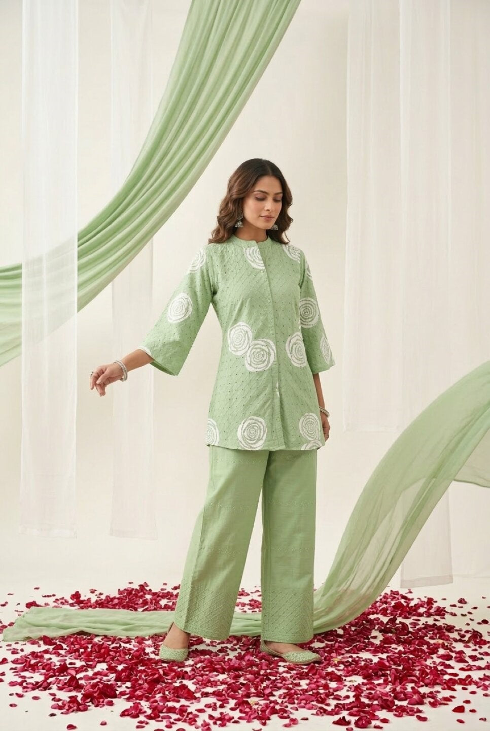 Swades basil schiffli cotton co-ord set
