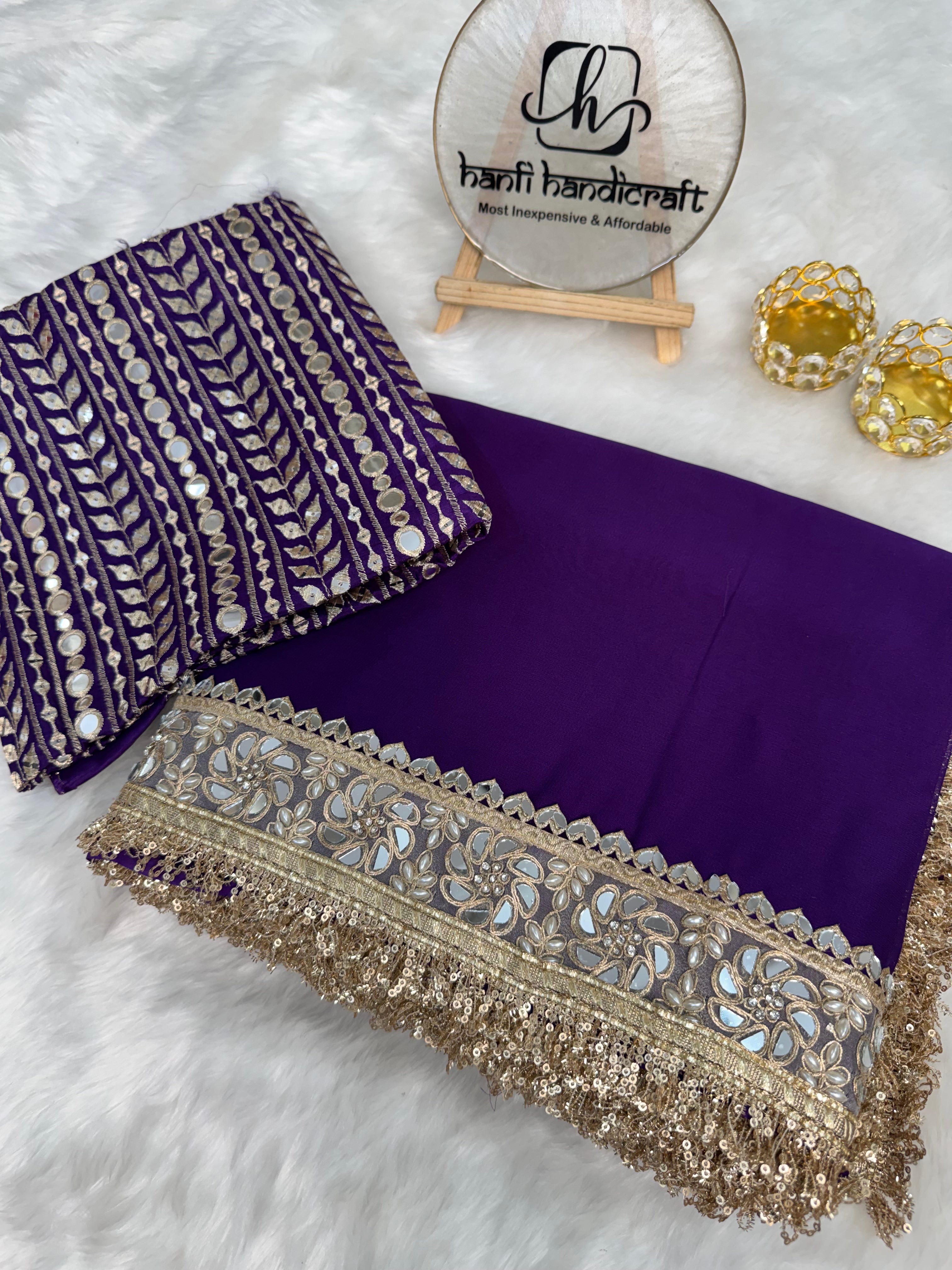 Dhiyona HH Violet Purple Zarmina Designer Mirror Work Georgette Saree