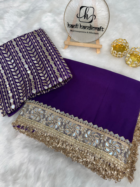 Dhiyona HH Violet Purple Zarmina Designer Mirror Work Georgette Saree