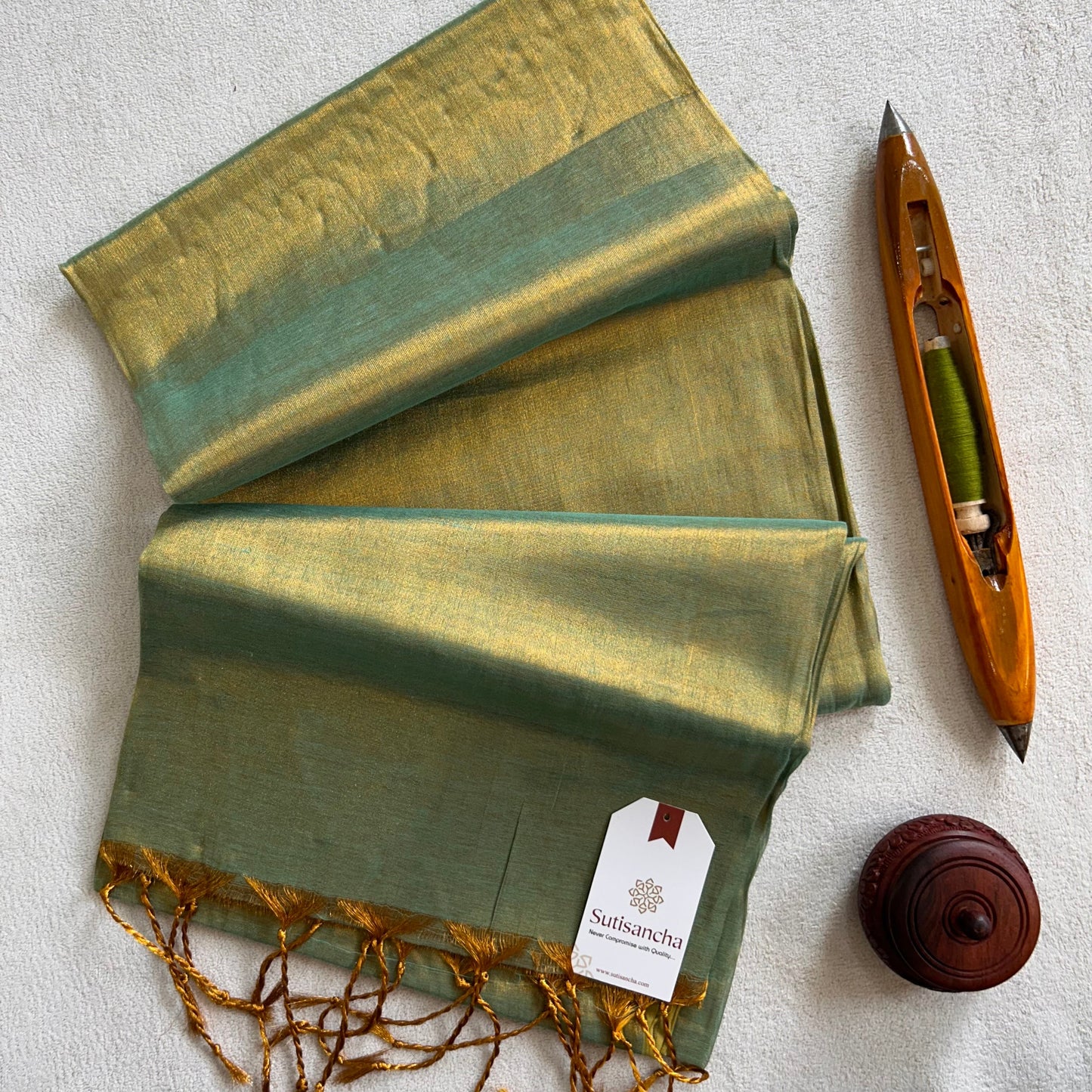 Dhiyona SS Sutisancha Mint green Handloom Tissue Saree With Designer Blouse