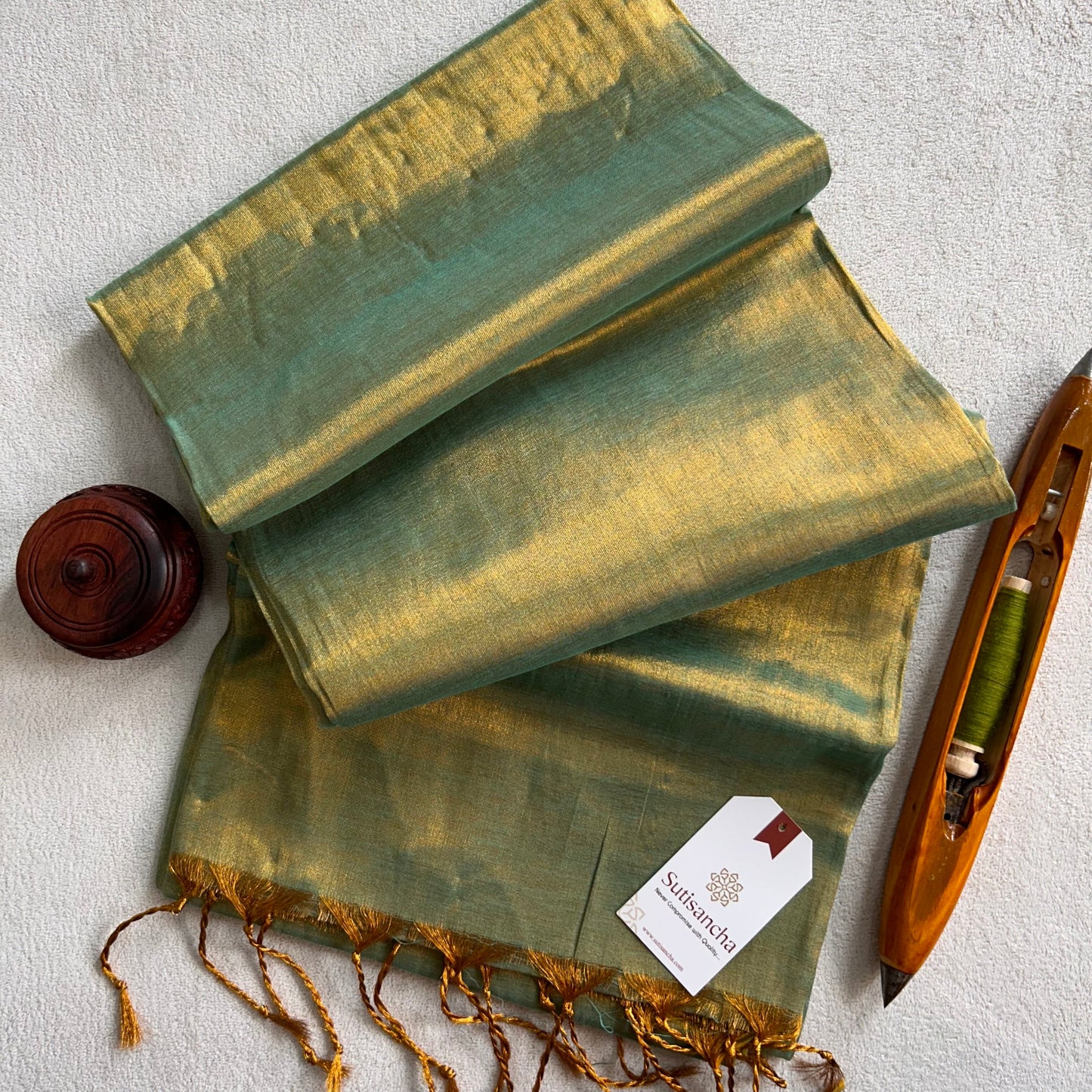 Dhiyona SS Sutisancha Mint green Handloom Tissue Saree With Designer Blouse