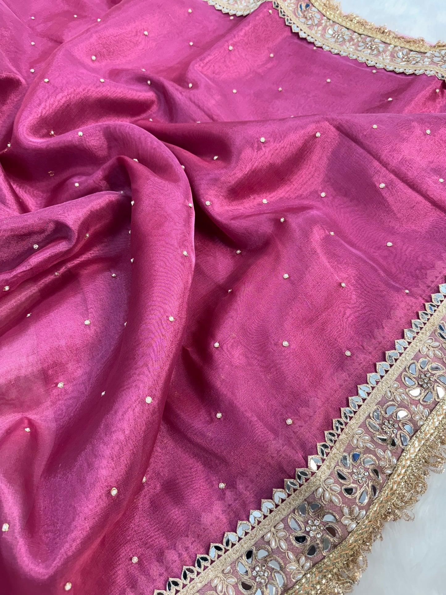 Dhiyona HH Fuscia Pink Noor-e-Zar Pearl Motif Handwork Saree
