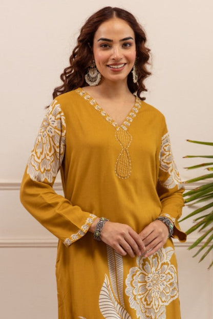 Sonpal mustard printed kurta pant set