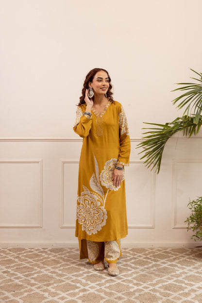 Sonpal mustard printed kurta pant set