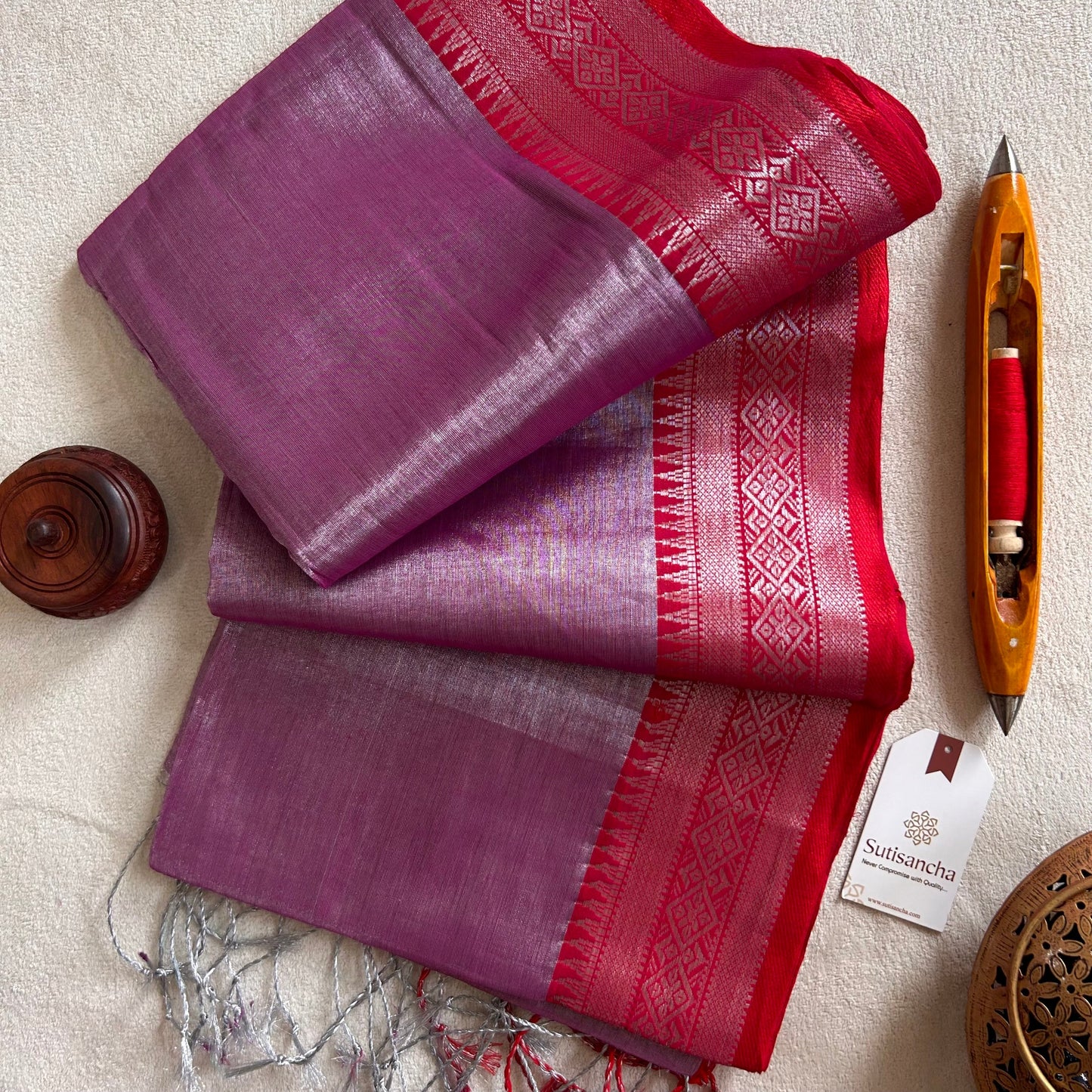 Dhiyona SS Traditional Tissue Saree with Rich Red Border