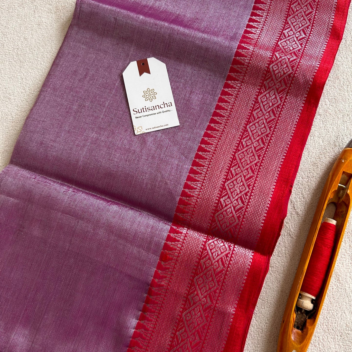 Dhiyona SS Traditional Tissue Saree with Rich Red Border