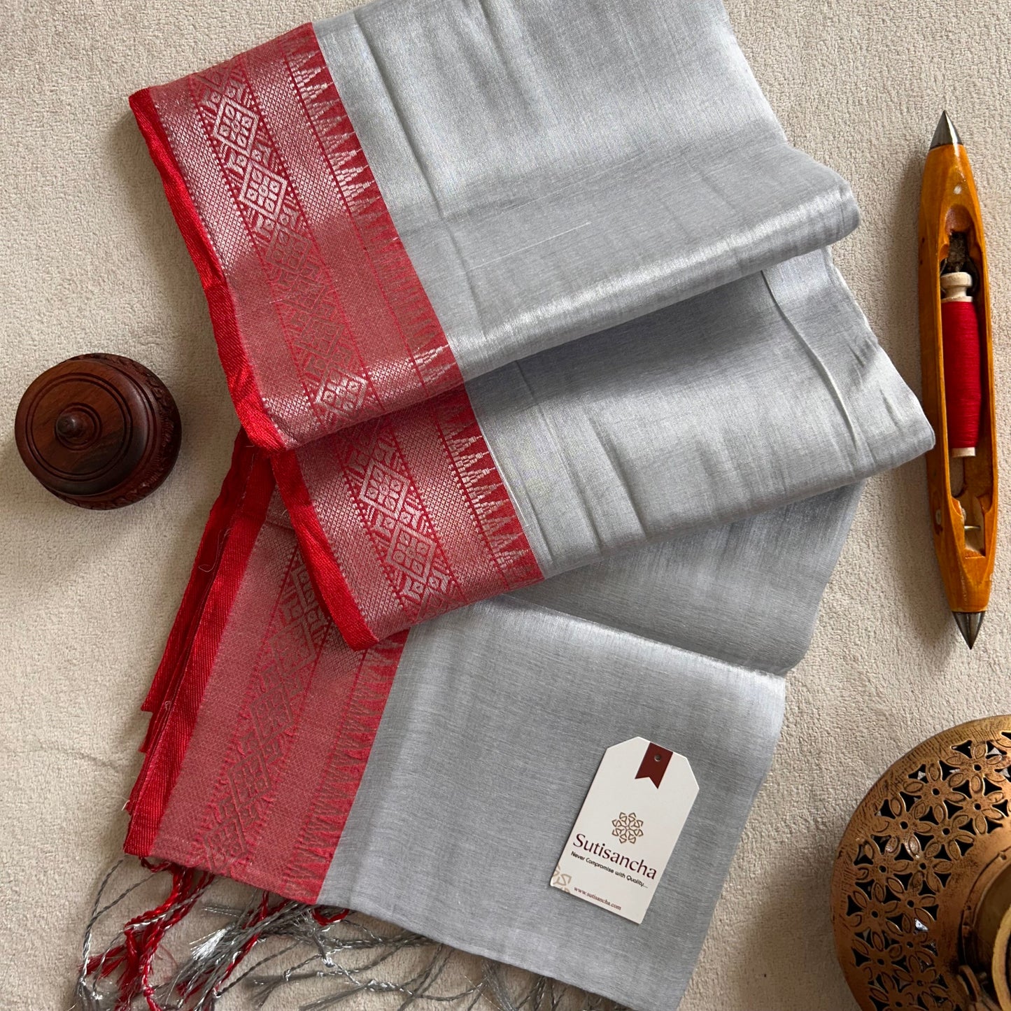 Dhiyona SS Traditional Tissue Saree with Rich Red Border