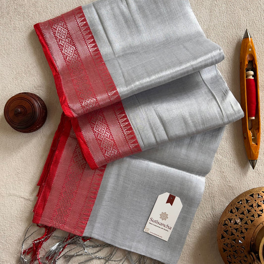 Dhiyona SS Traditional Tissue Saree with Rich Red Border