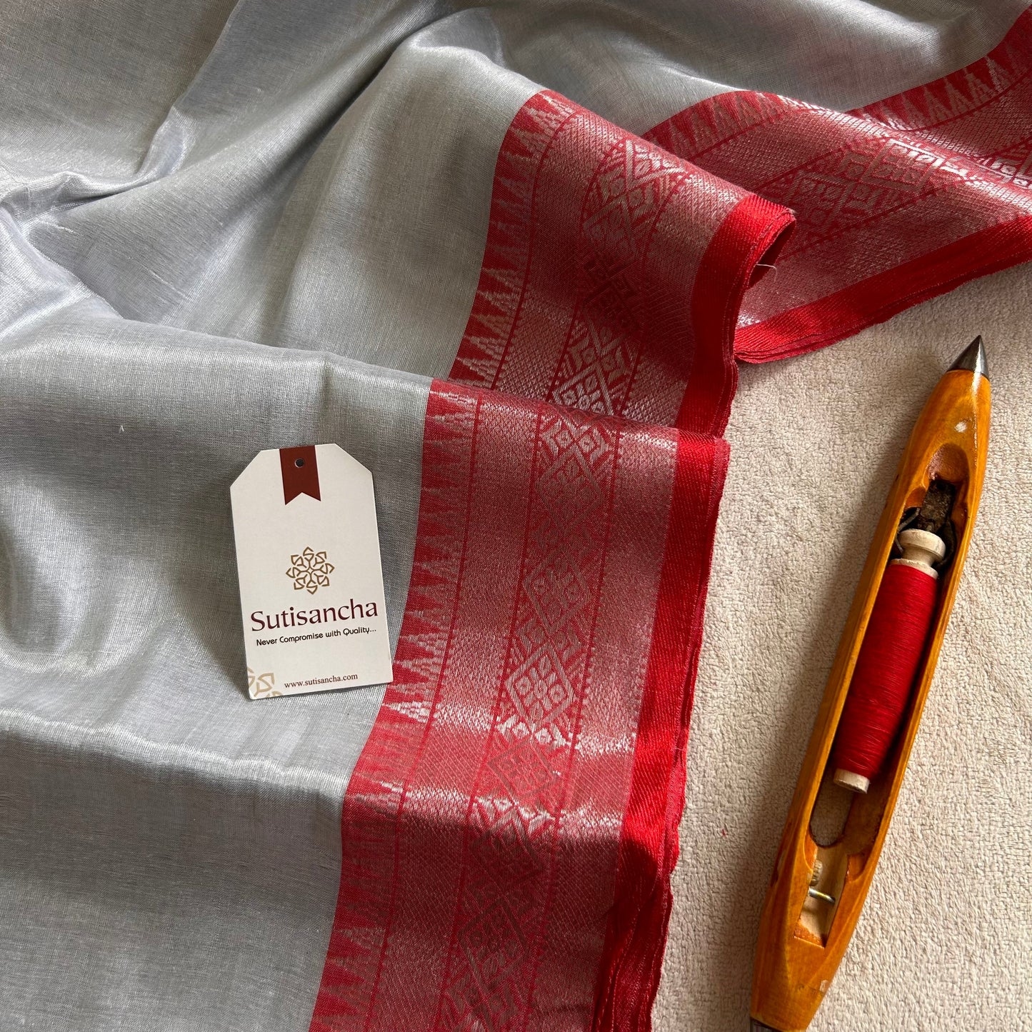 Dhiyona SS Traditional Tissue Saree with Rich Red Border