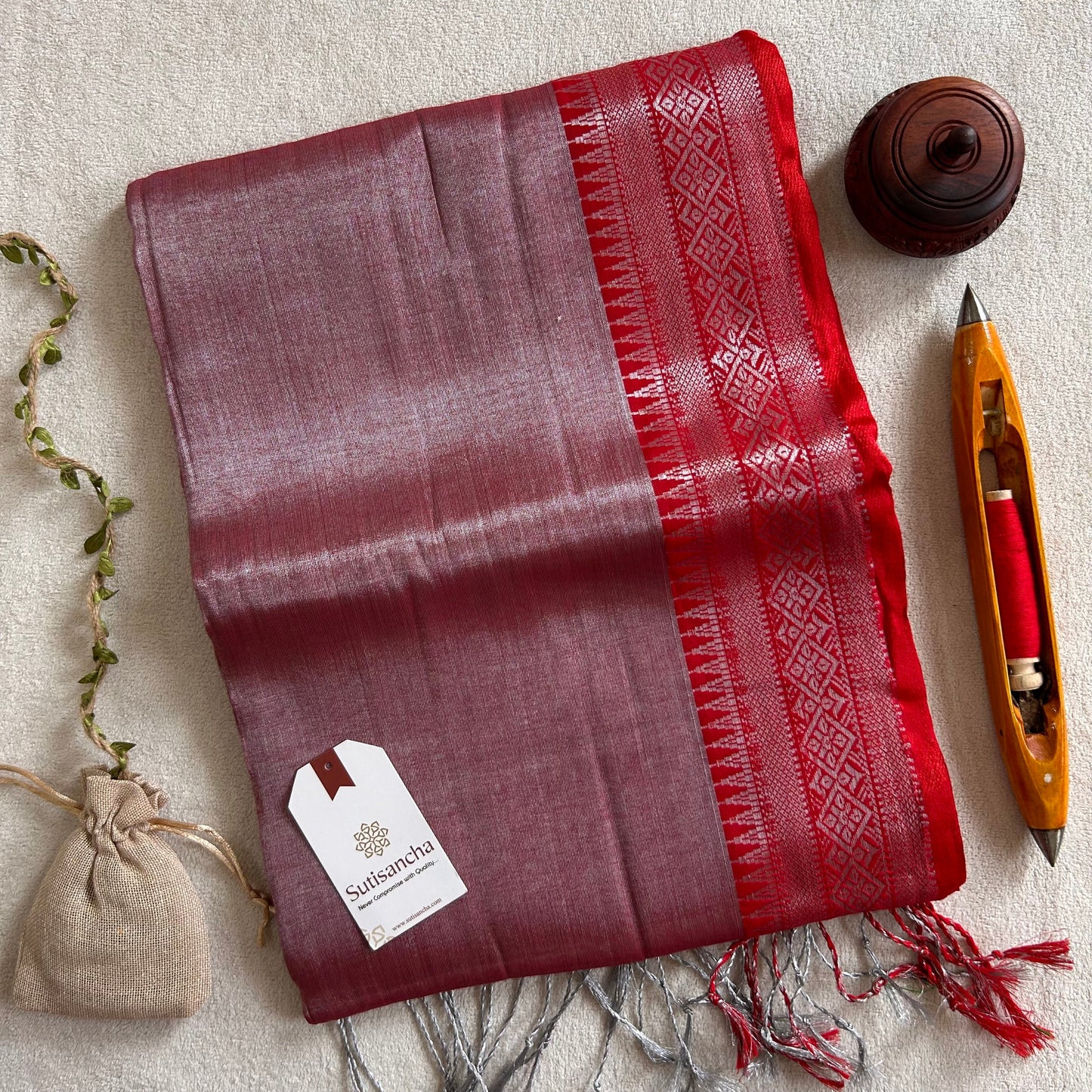 Dhiyona SS Traditional Tissue Saree with Rich Red Border