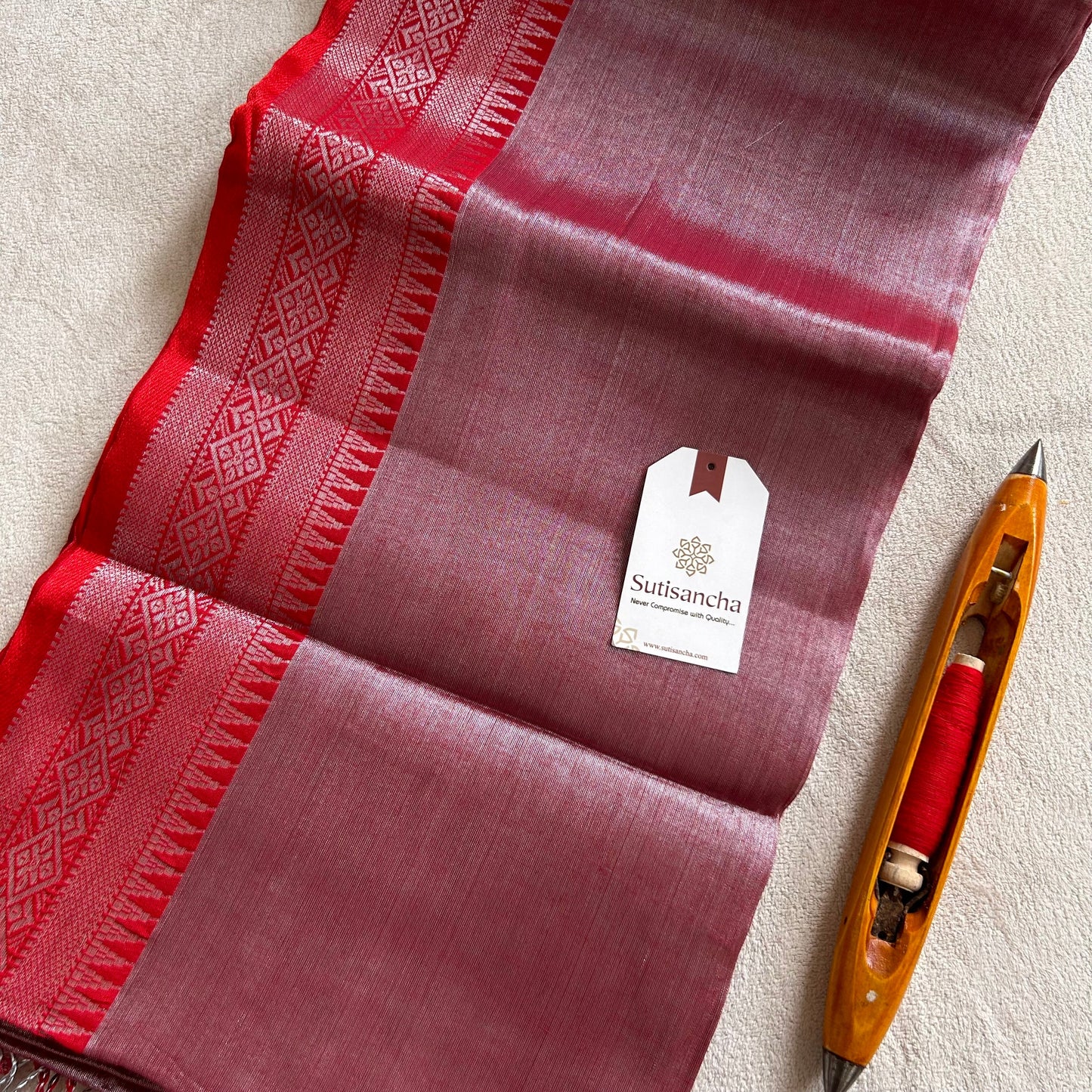 Dhiyona SS Traditional Tissue Saree with Rich Red Border