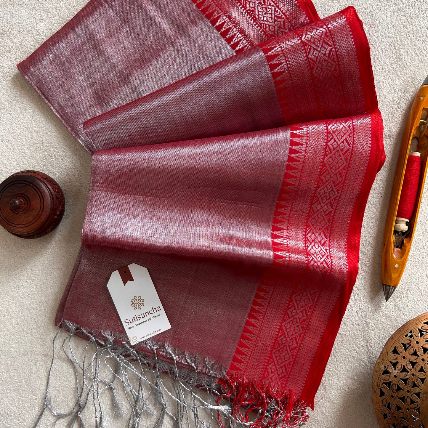 Dhiyona SS Traditional Tissue Saree with Rich Red Border