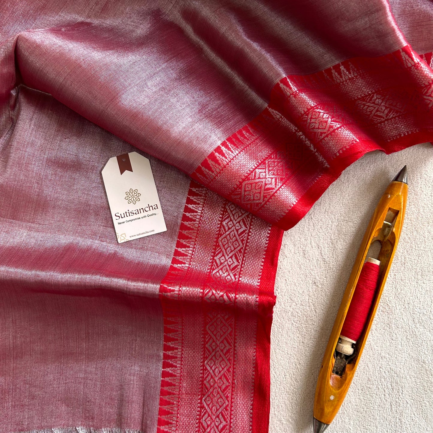 Dhiyona SS Traditional Tissue Saree with Rich Red Border