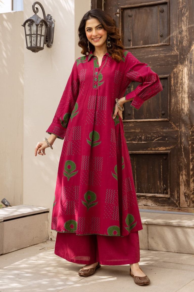 Raven cherry cotton kurta pant set