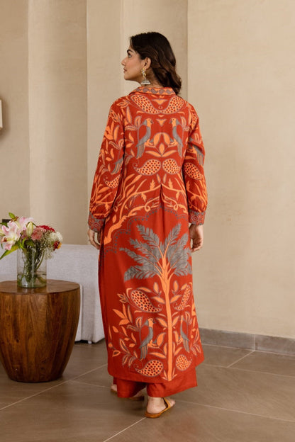 Stravi apricot printed kurta pant set