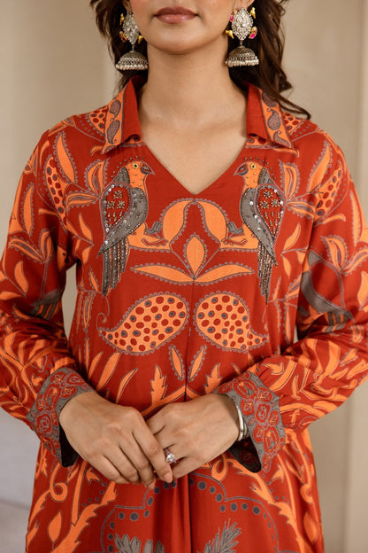 Stravi apricot printed kurta pant set