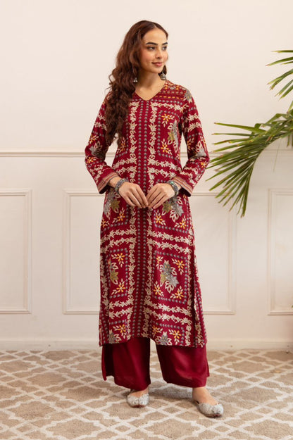 Kabool Firebrick printed kurta pant set