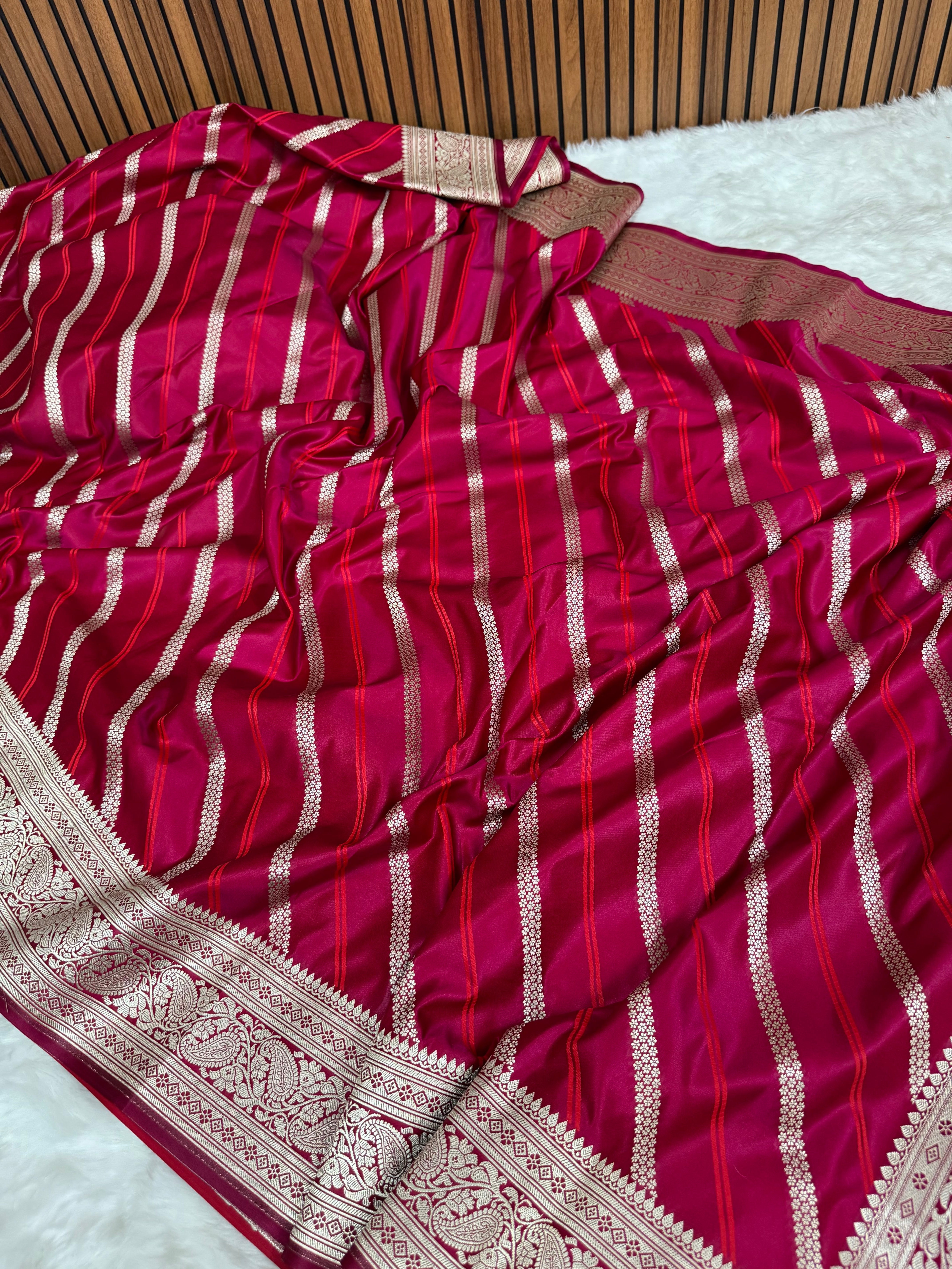 Dhiyona HH Maroon Red Mashru Dhoop Chaon Banarasi Silk Saree