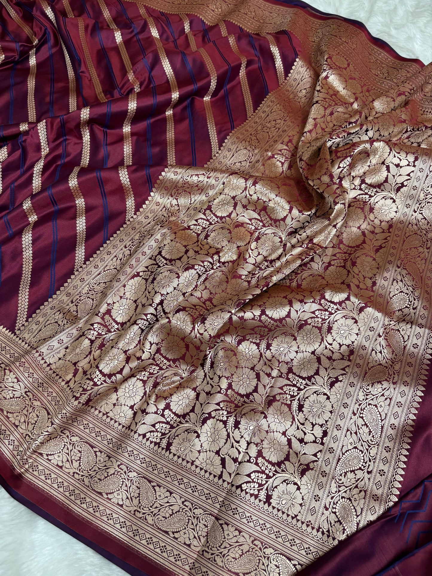 Dhiyona HH Garnet Wine Mashru Dhoop Chaon Banarasi Silk Saree