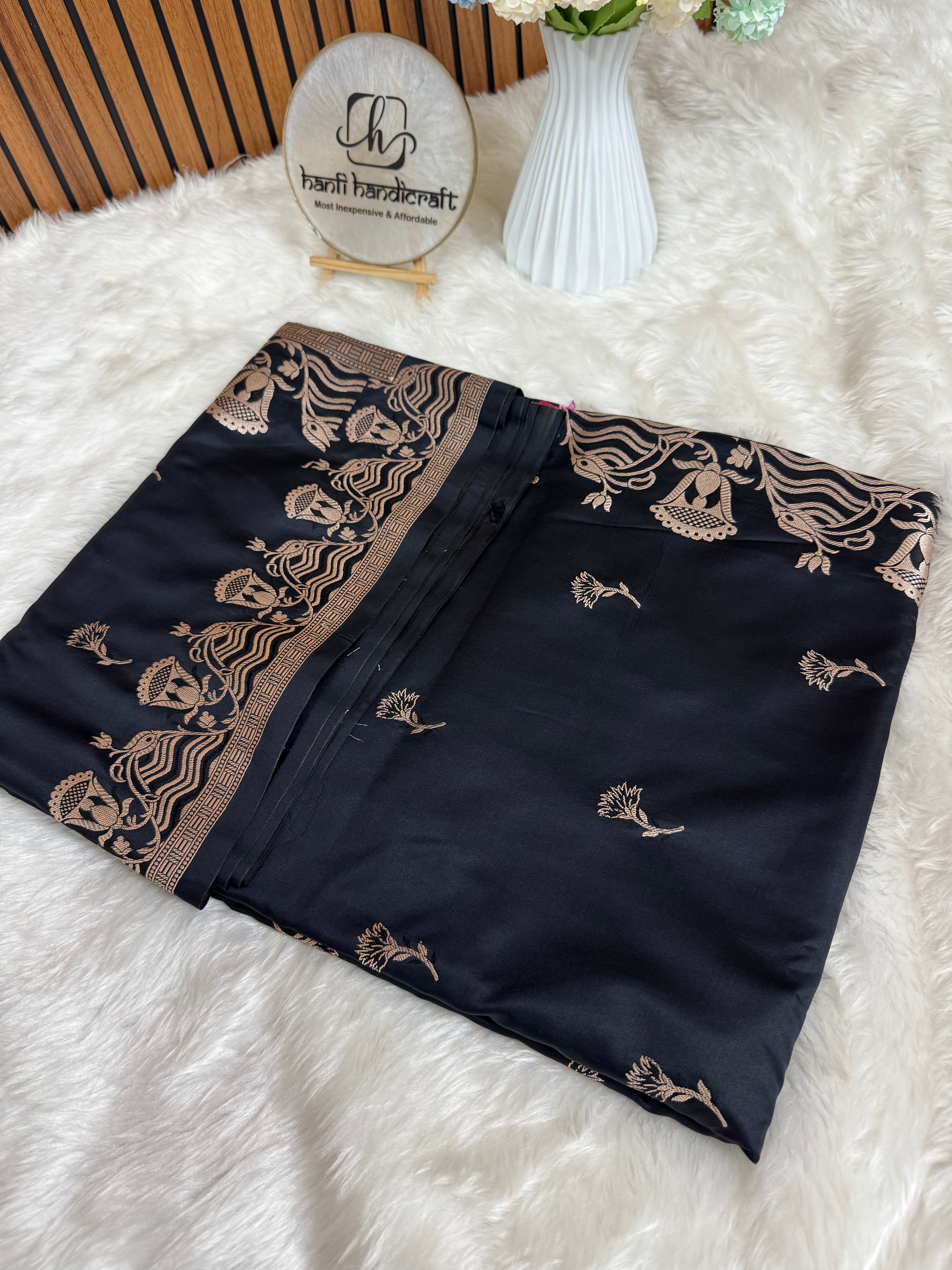 Dhiyona HH Deep Black Regal Mashru Banarasi Silk Saree