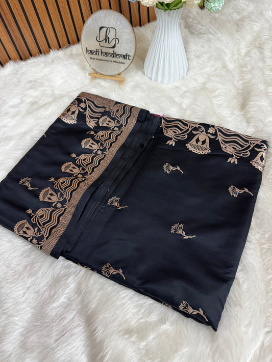 Dhiyona HH Deep Black Regal Mashru Banarasi Silk Saree