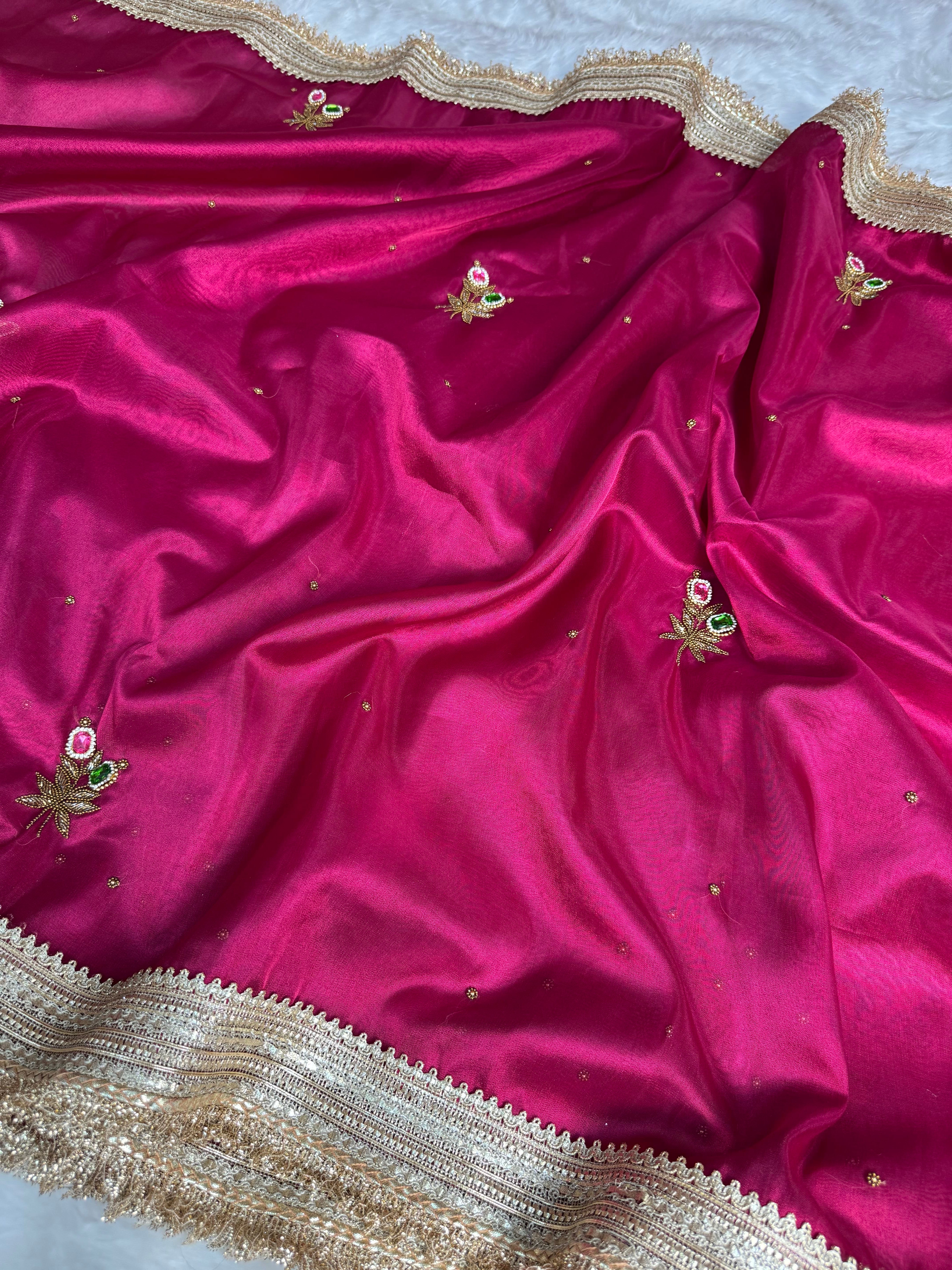 Dhiyona HH Magenta Pink Maharani Gemstone Hand-work Designer Saree