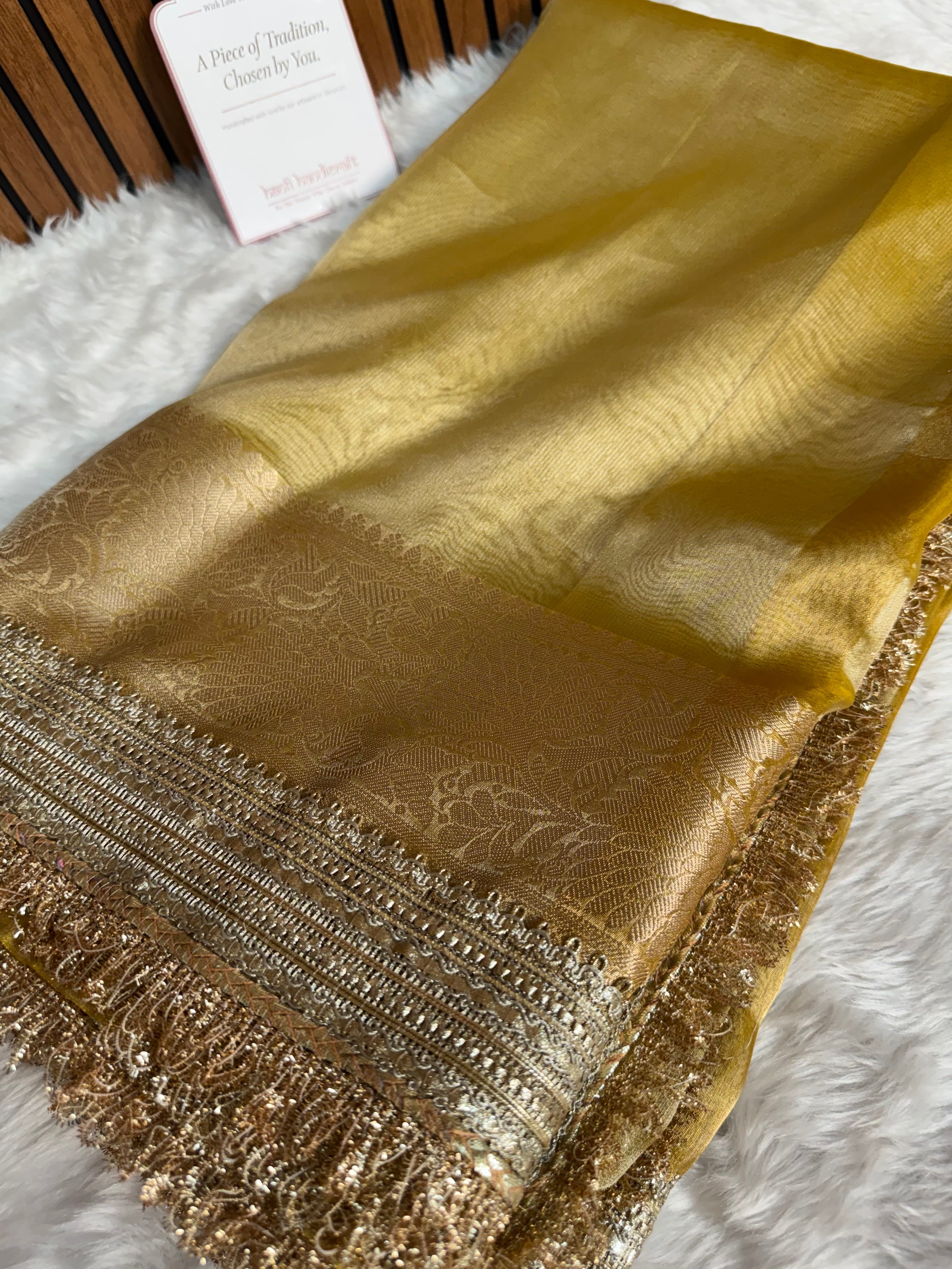 Dhiyona HH Maharani Tissue Silk Saree – Yellow Gold