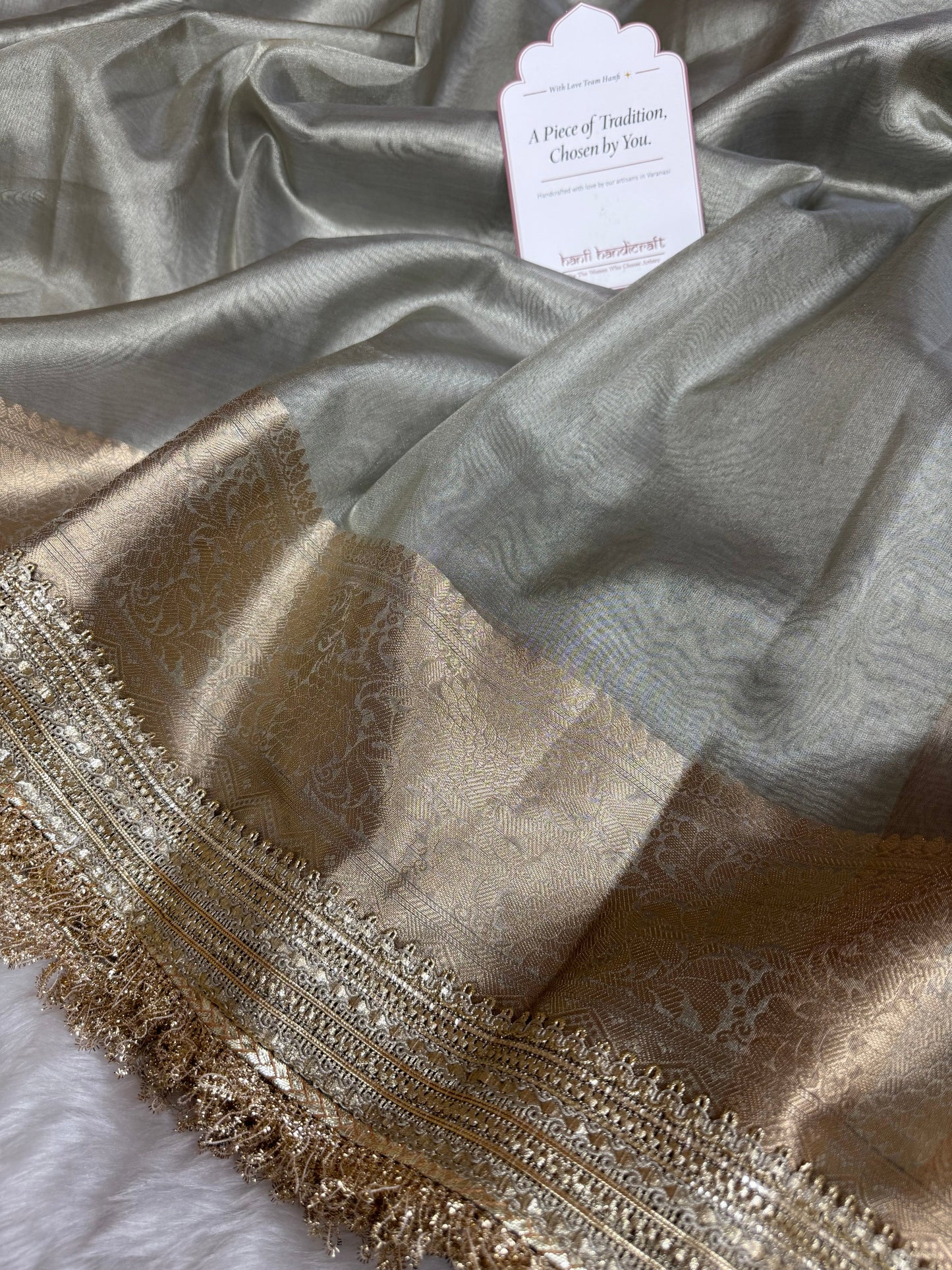 Dhiyona HH Maharani Tissue Silk Saree – Moonlit Grey