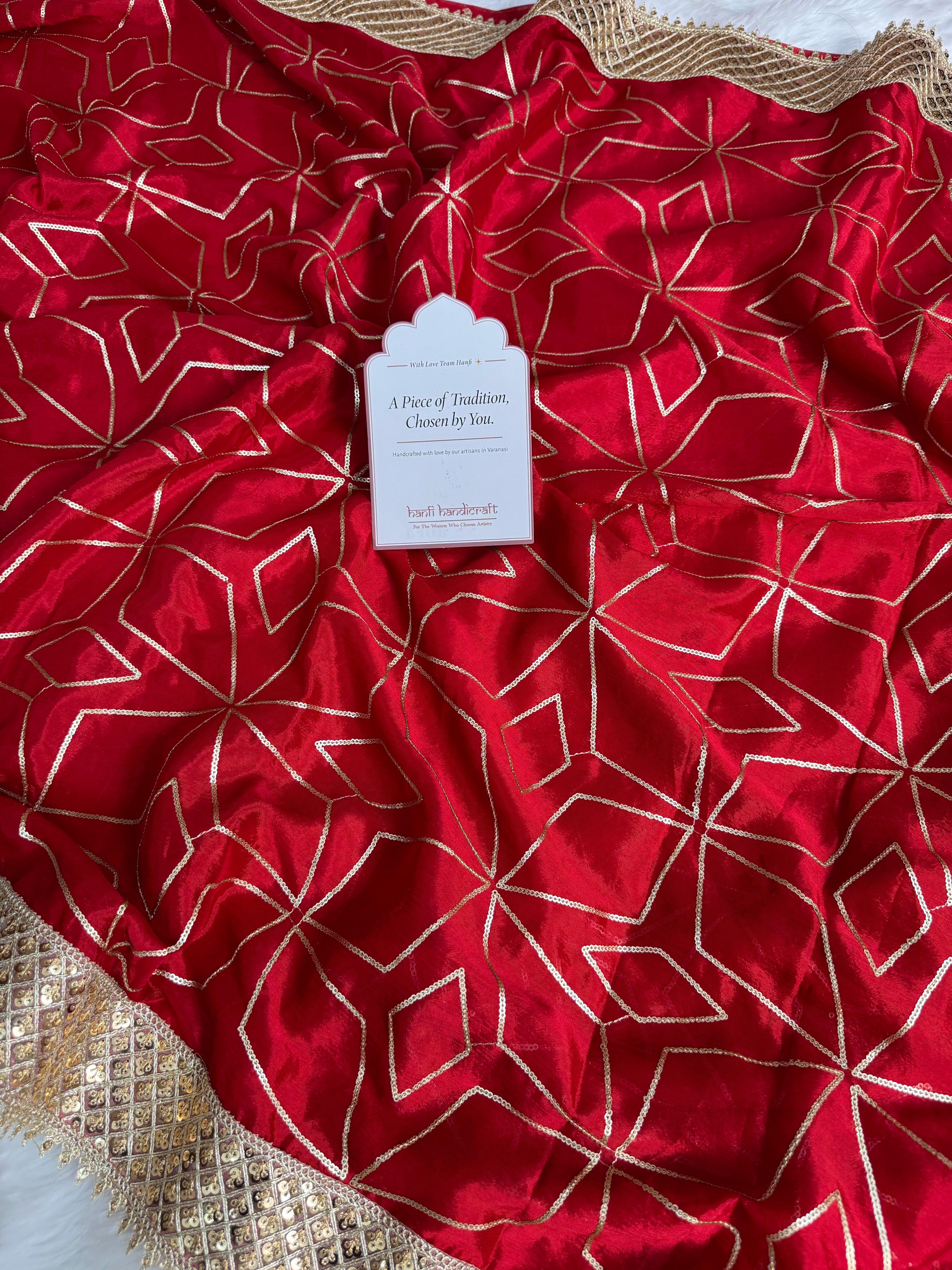Dhiyona HH Deep Red Lightweight Chinon Saree with Sequence work