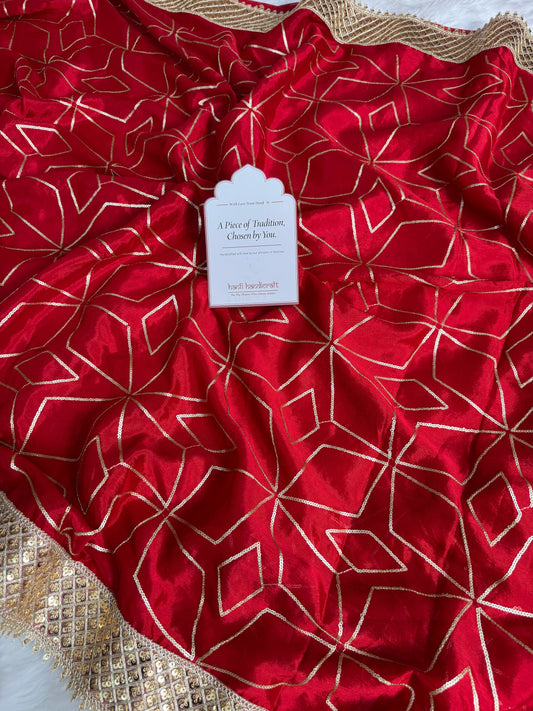 Dhiyona HH Deep Red Lightweight Chinon Saree with Sequence work