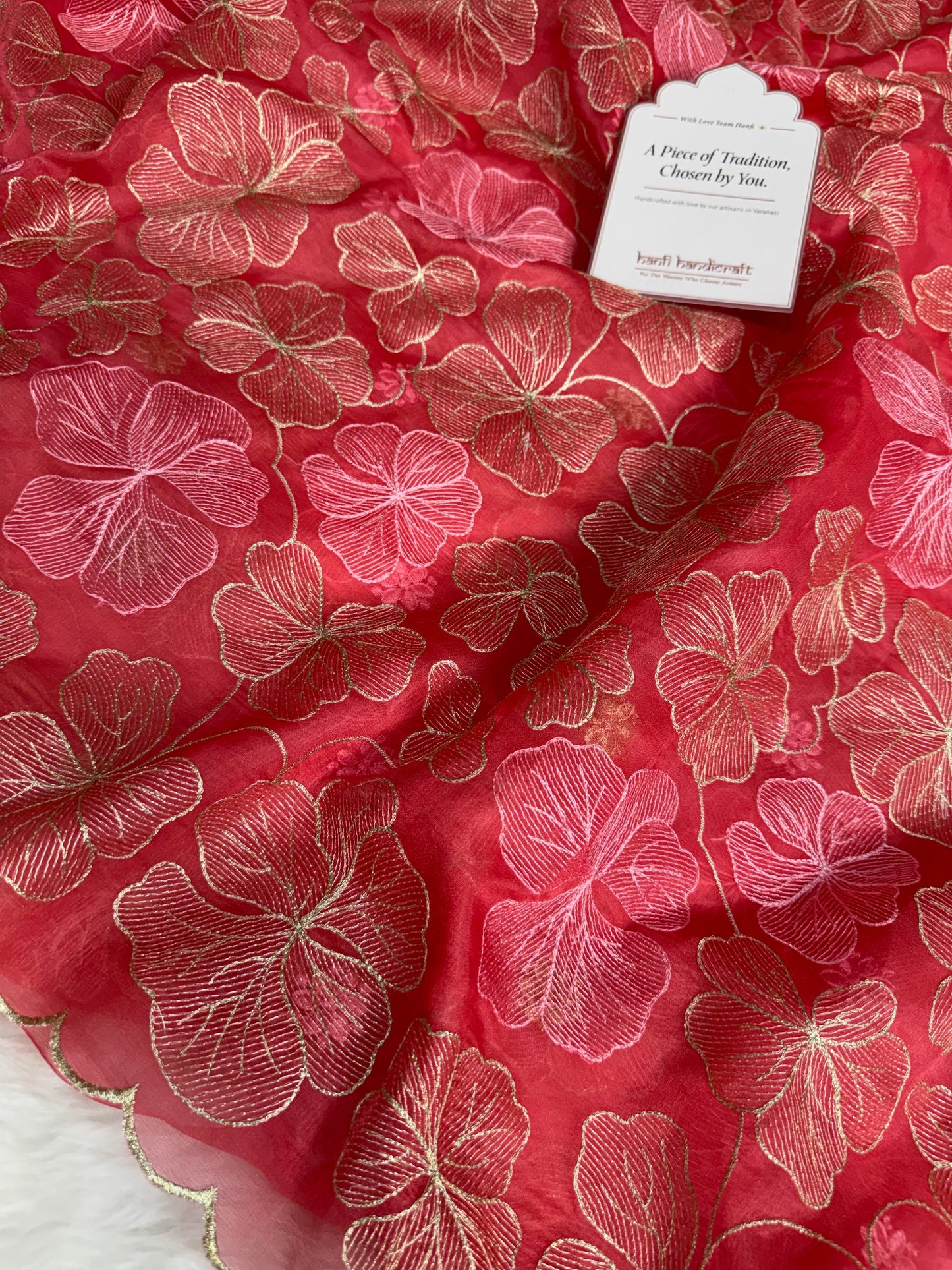 Dhiyona HH Strawberry Bloom Zari Floral Cutwork Kora Organza Saree
