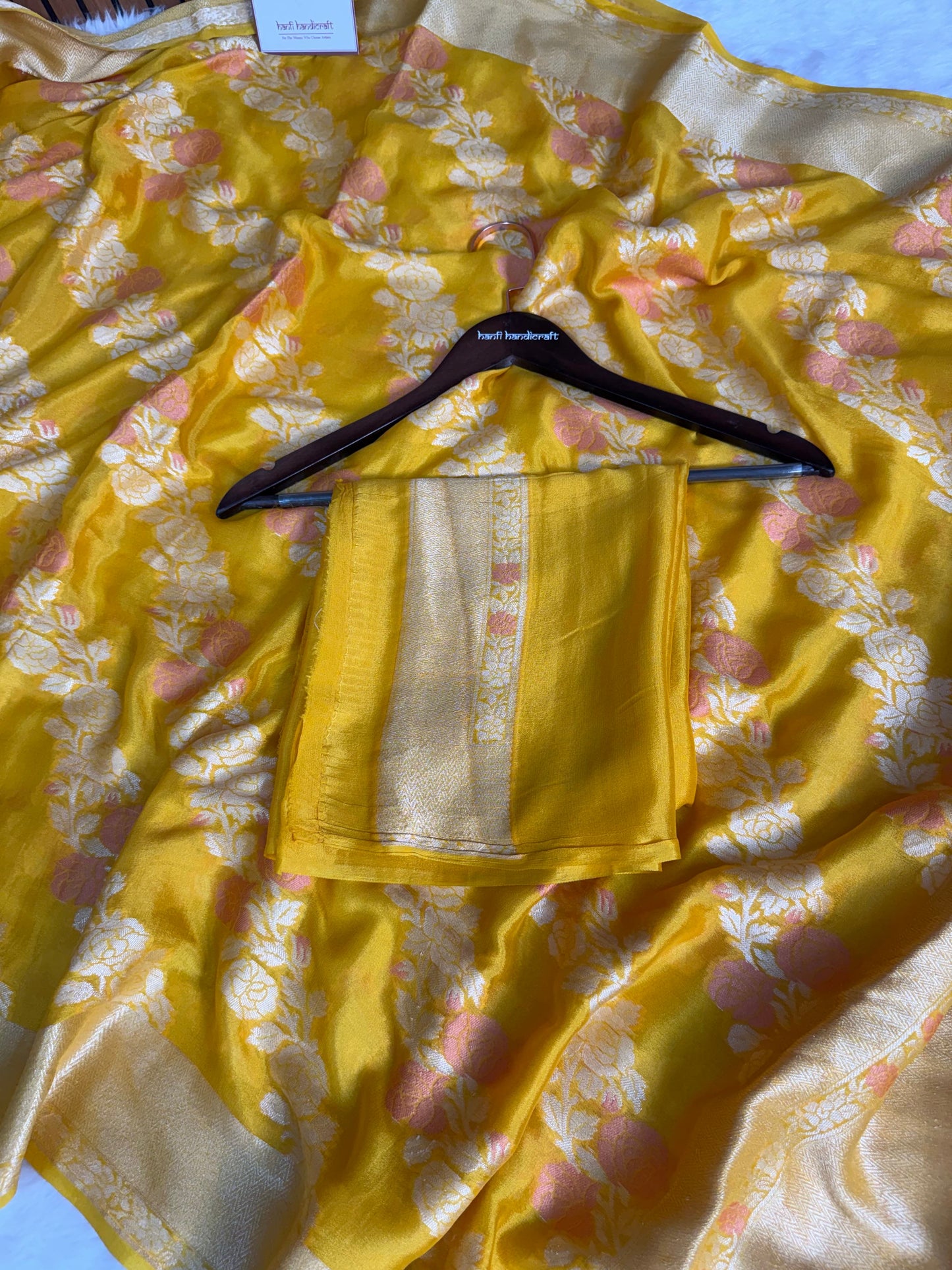 Dhiyona HH Sunshine Yellow Pure Khaddi Chiffon Banarasi Saree with Meenakari Aada Weaving