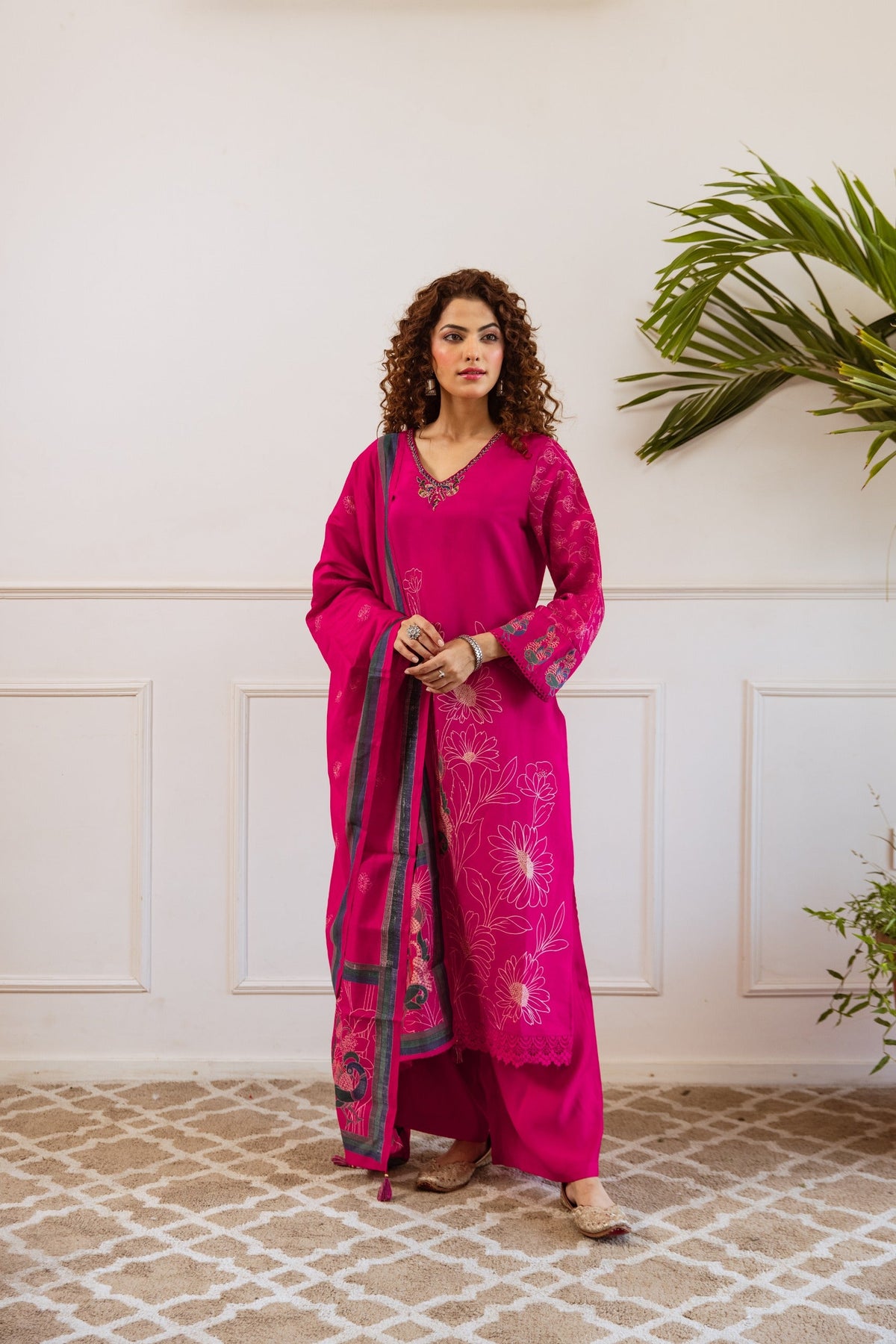 Kabool Raspberry work Suit Set