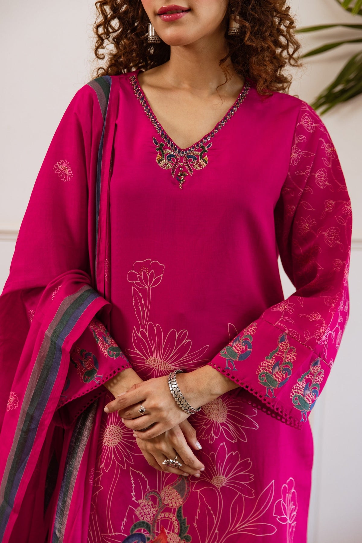 Kabool Raspberry work Suit Set