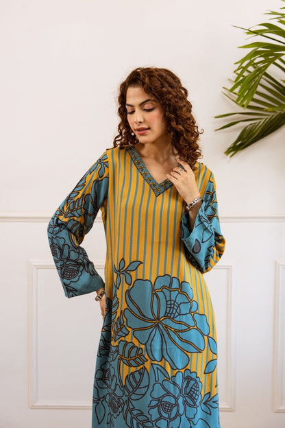 Bakul Flax Printed Cotton Kurta Pant Set