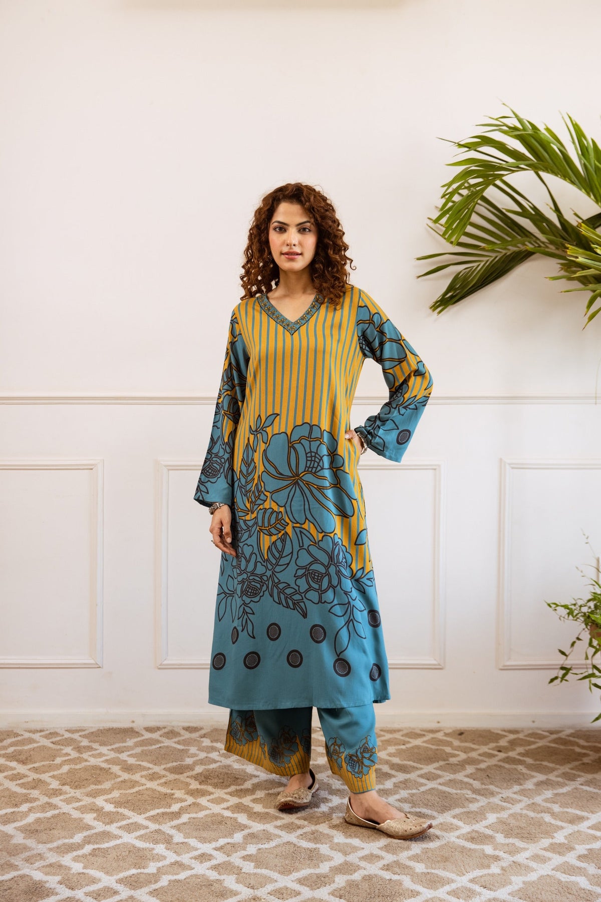 Bakul Flax Printed Cotton Kurta Pant Set