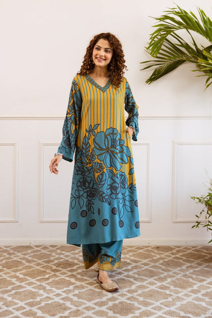 Bakul Flax Printed Cotton Kurta Pant Set