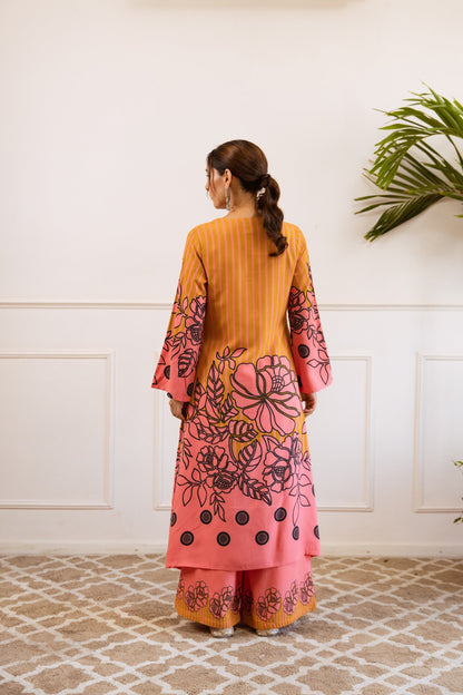 Bakul Apricot Printed Kurta Pant Set