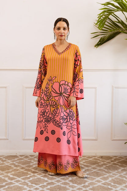 Bakul Apricot Printed Kurta Pant Set