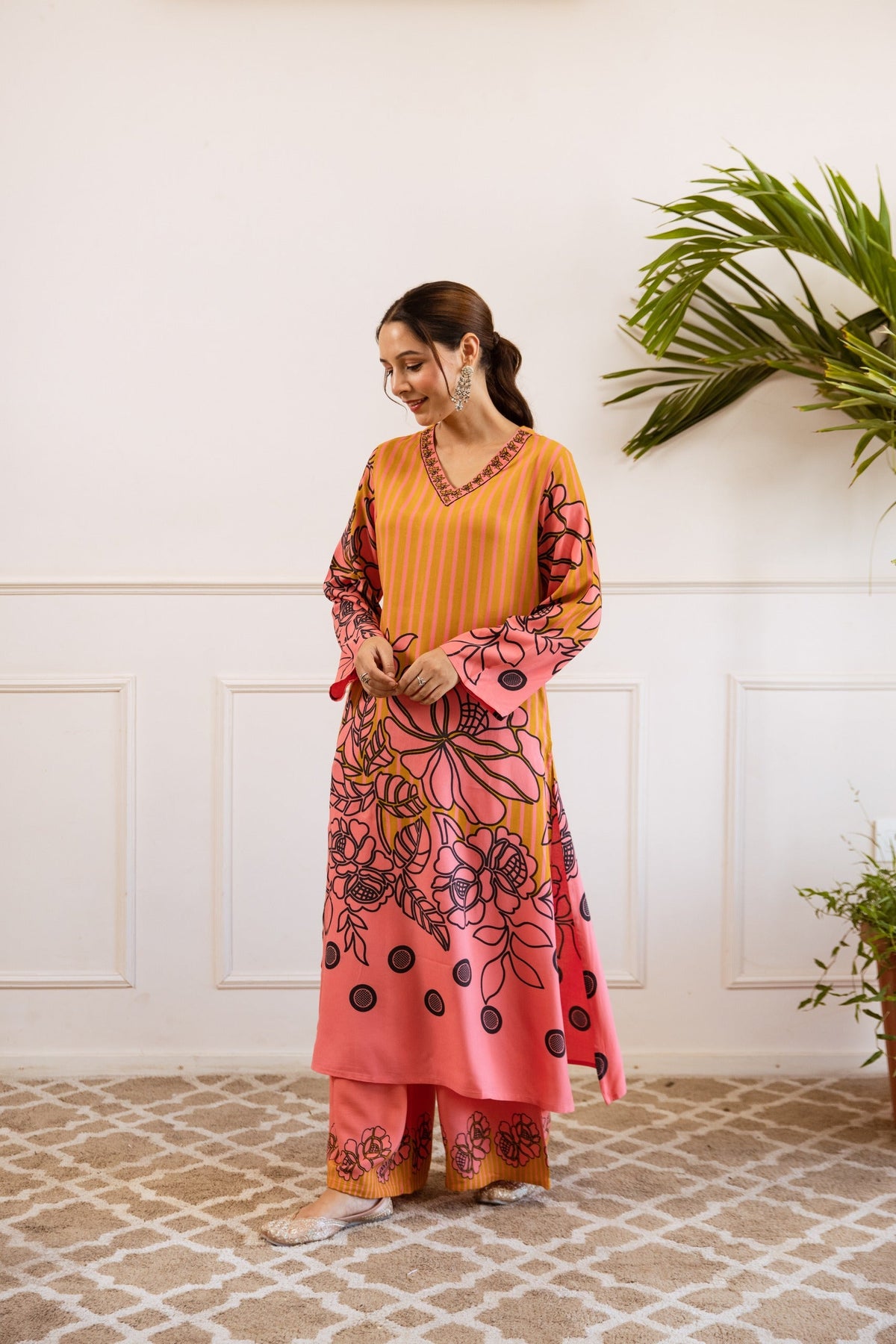 Bakul Apricot Printed Kurta Pant Set