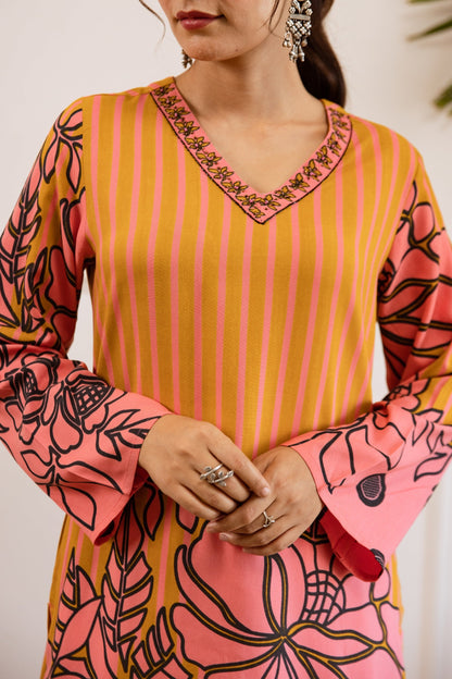 Bakul Apricot Printed Kurta Pant Set