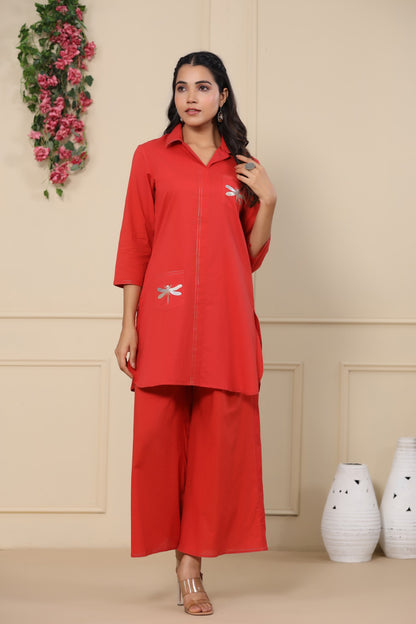 Jayti crimson Butterfly Cotton Co-ord Set