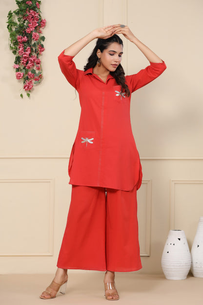 Jayti crimson Butterfly Cotton Co-ord Set
