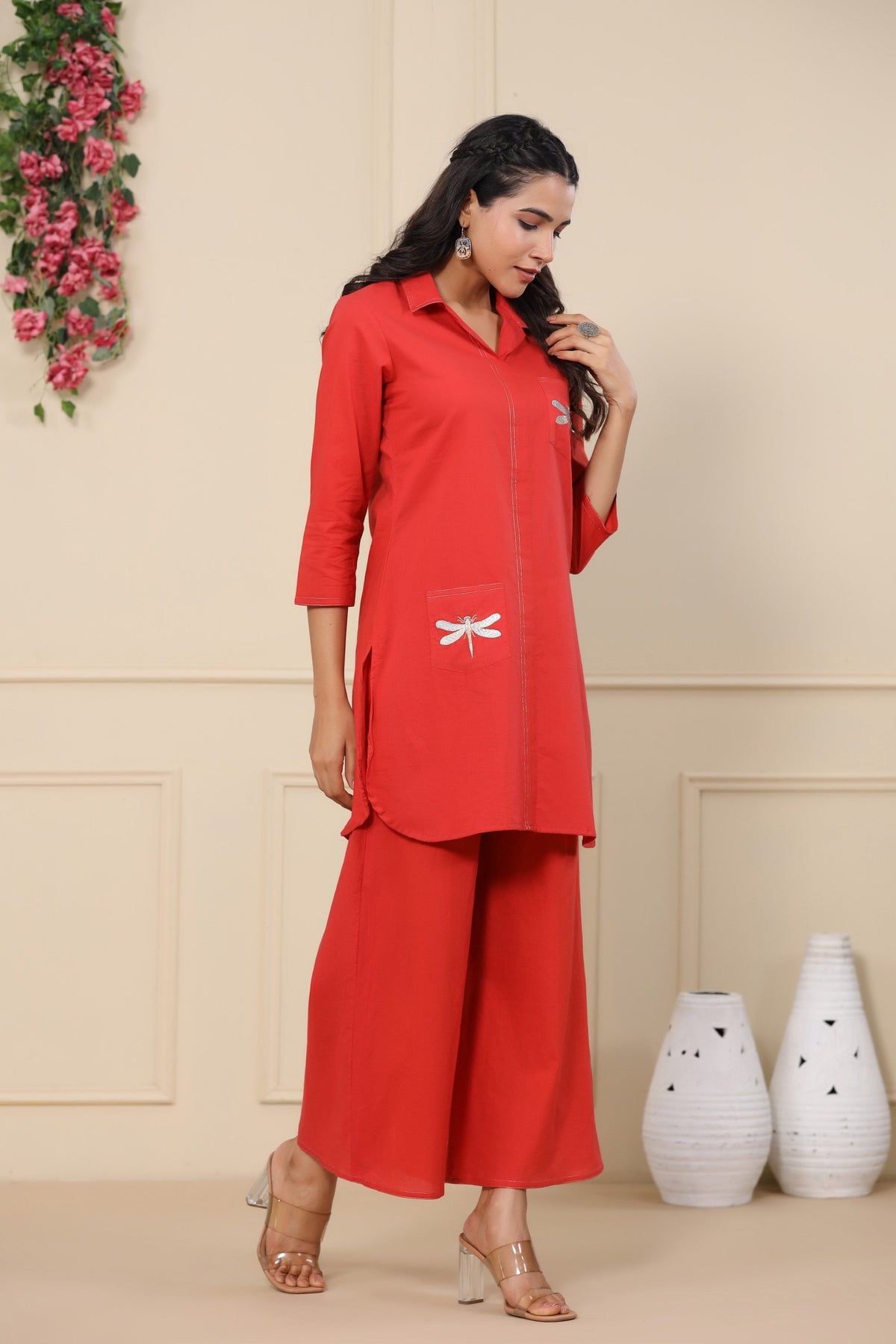 Jayti crimson Butterfly Cotton Co-ord Set