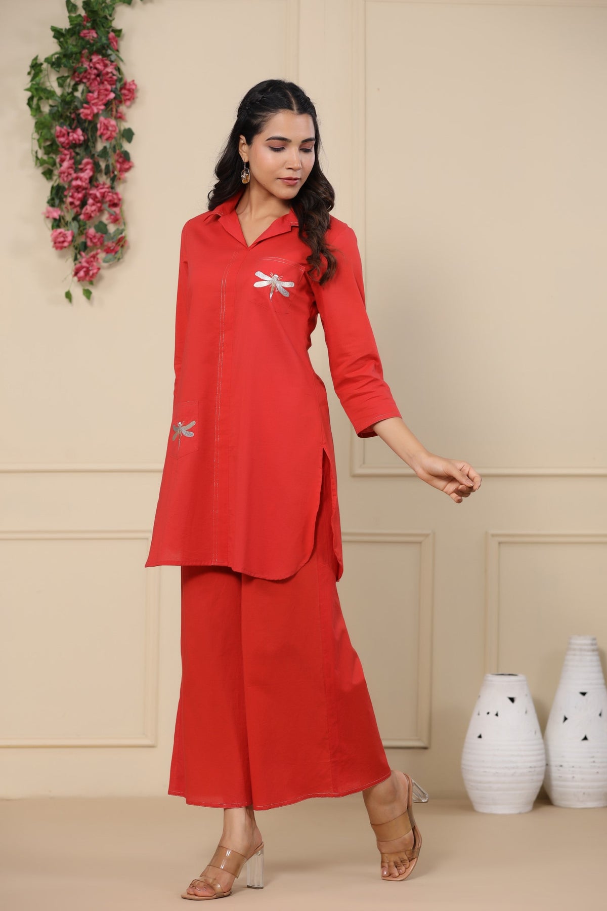 Jayti crimson Butterfly Cotton Co-ord Set
