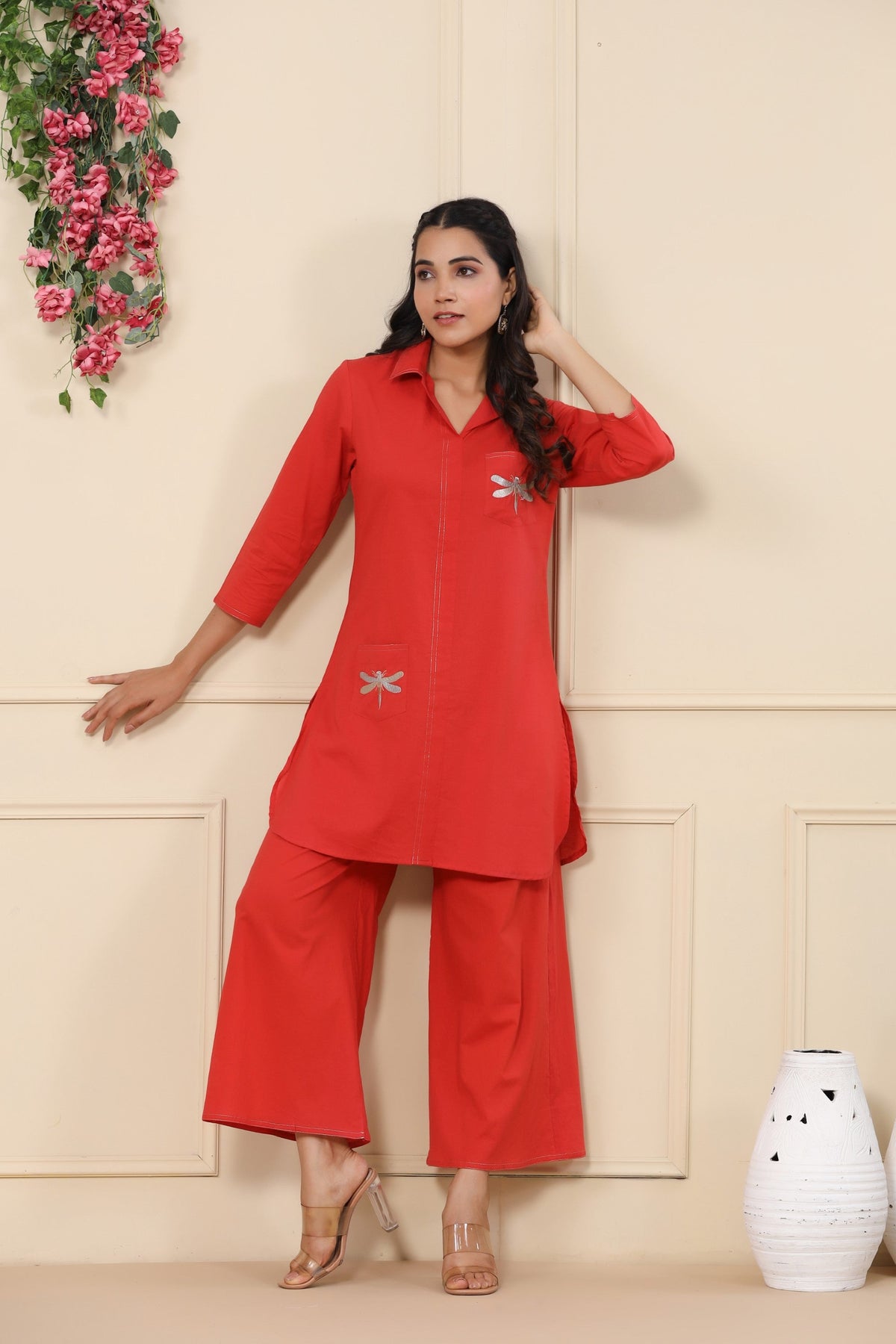 Jayti crimson Butterfly Cotton Co-ord Set