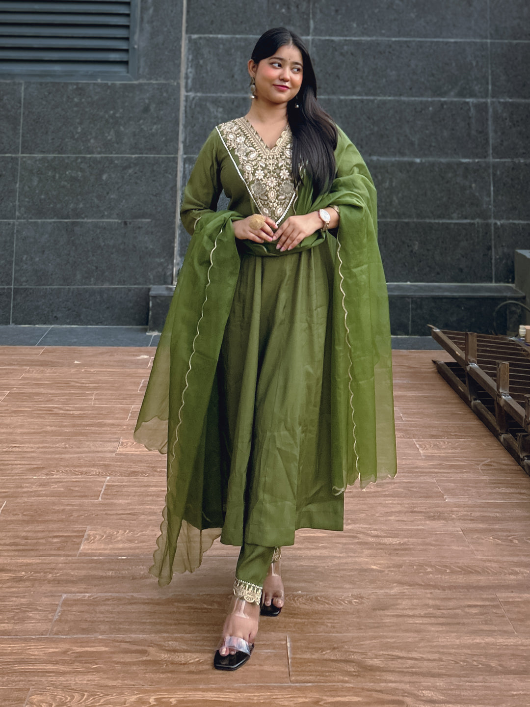 Dhiyona VV Petal Mehndi Kalidaar Festive Anarkali Set Suits