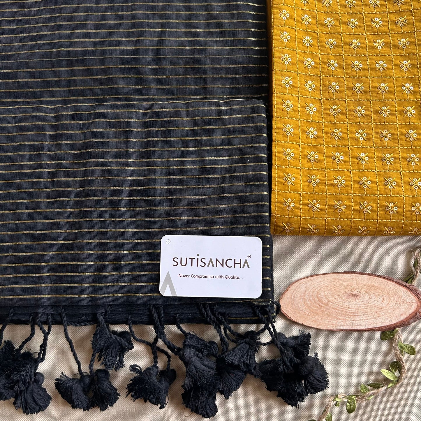 Dhiyona SS Sutisancha Black Stripe cotton Saree designer work Blouse