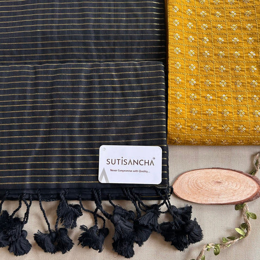 Dhiyona SS Sutisancha Black Stripe cotton Saree designer work Blouse